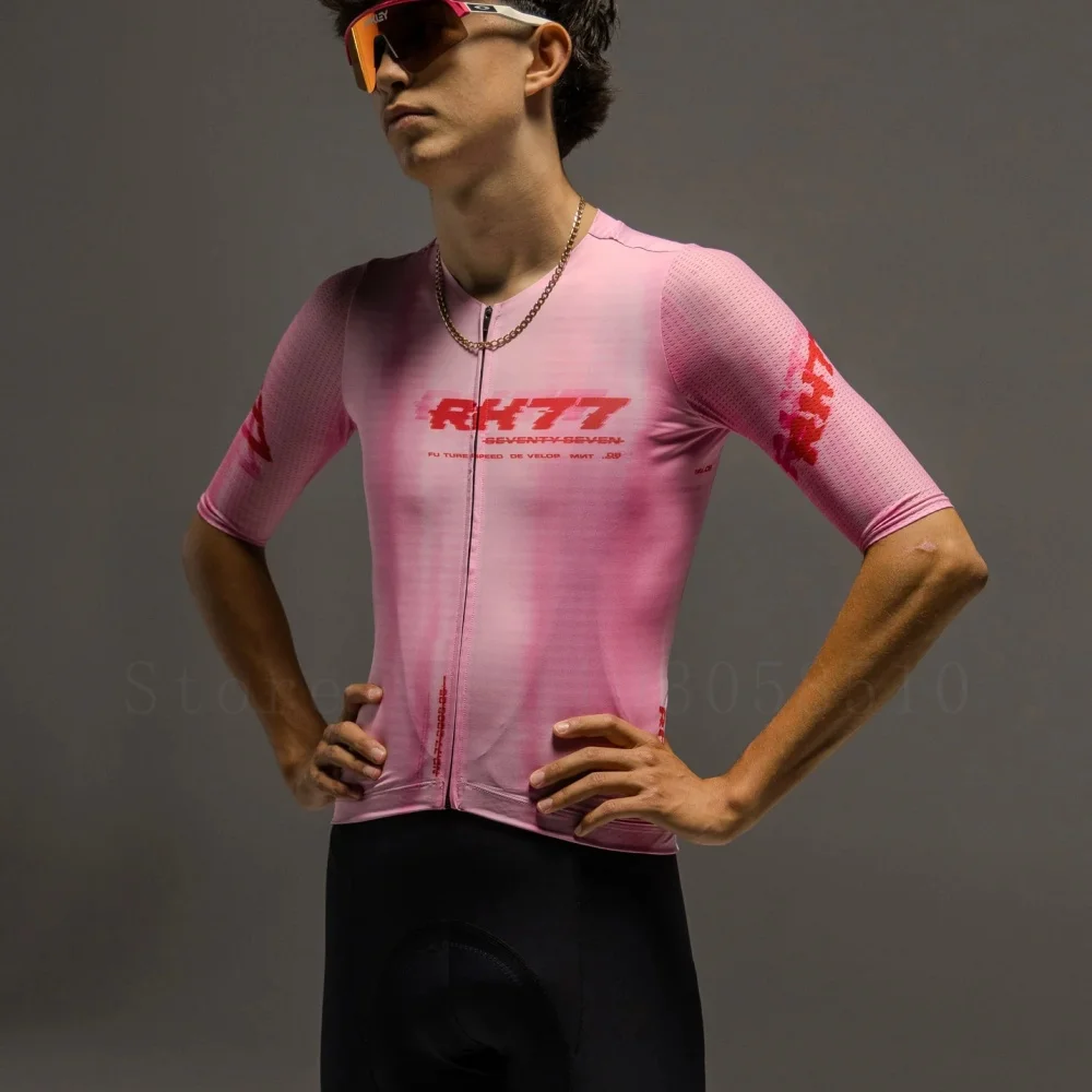 RH77 Summer Men's Short Sleeve Cycling Jersey Team Custom Logo Breathable Quick Dry Moisture Wicking Road Bike MTB Bicycle Shirt