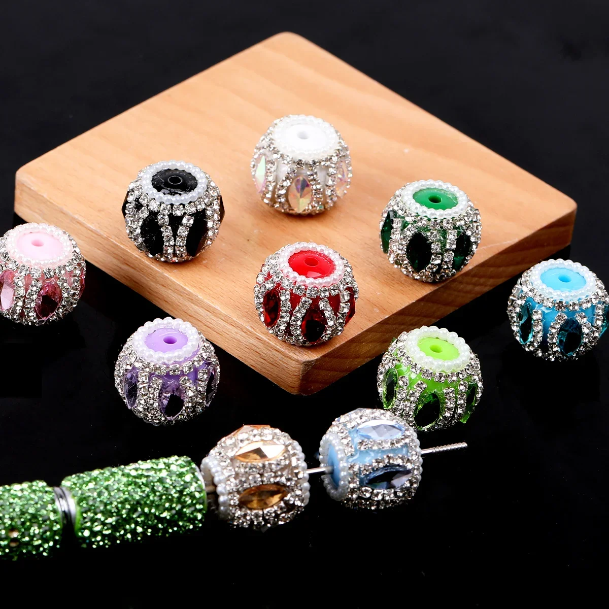 4/8pcs Random Color 22mm Vertical Rhinestone Barrel Acrylic Loose Beads DIY Decor Pen Bracelet Craft Supplies