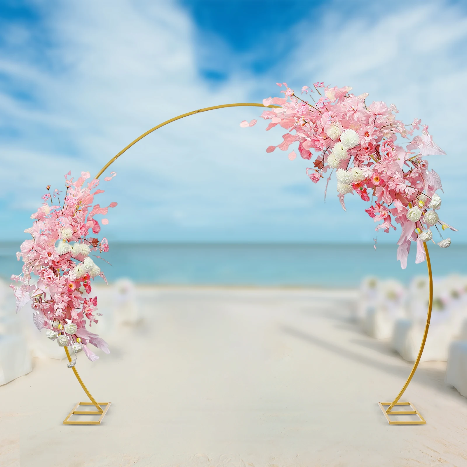 

8FT Balloon Arch Stand Gold, Stable Round Arch Backdrop Stand Metal Frame for Wedding Birthday Parties Baby Shower