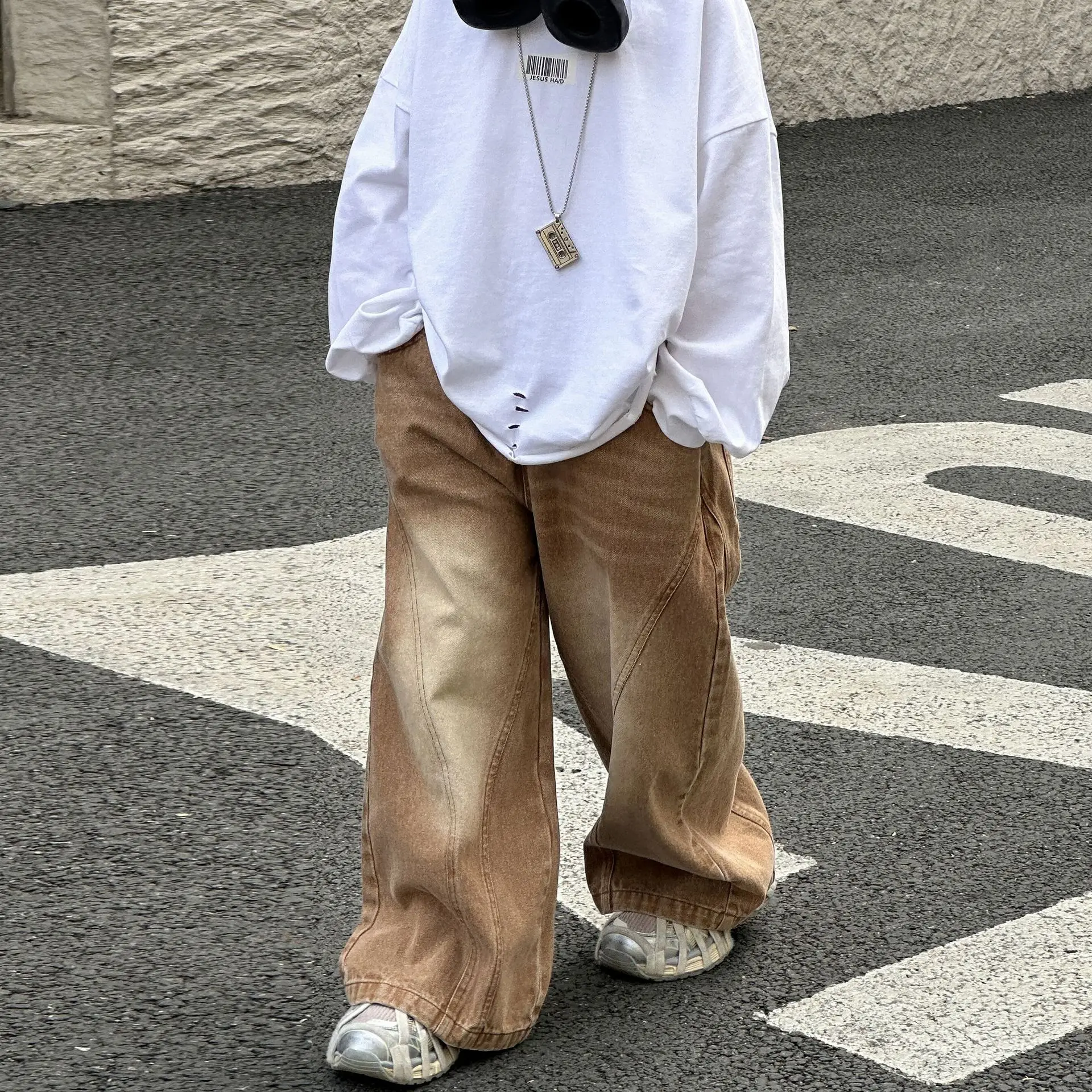 Children's Deep Coffee Jeans 2026 Spring New Boys' Korean Edition Loose Straight Leg Small And Medium Children's Versatile