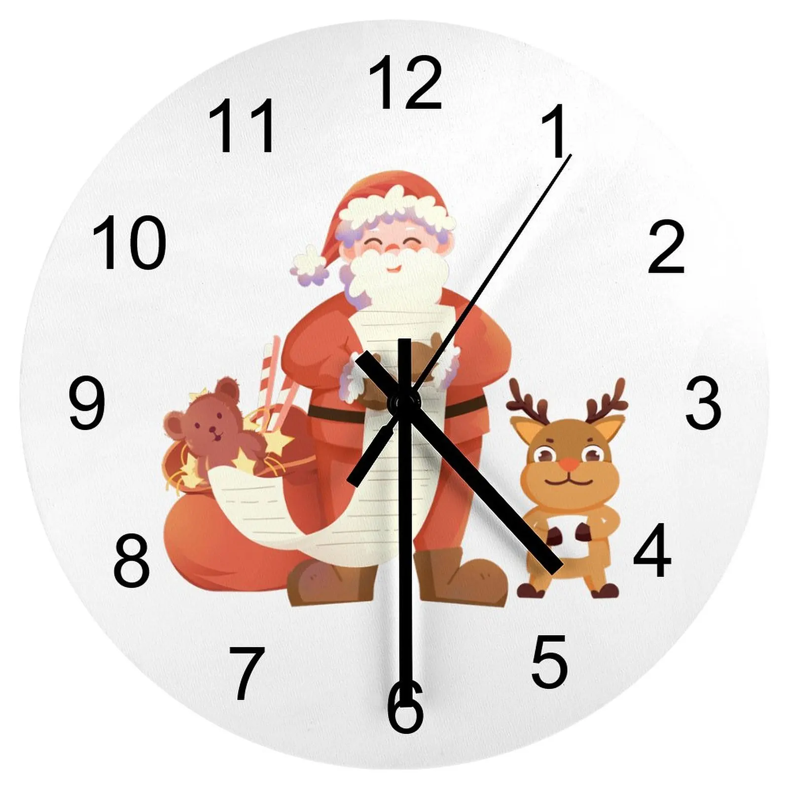 

Hallway Wall Clock Santa Claus Clocks 12 inch Mute Wooden Round Multicolor Slim Profile Rustic