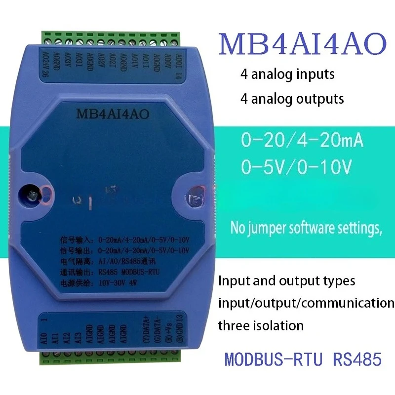 Analog Input/output Acquisition Module RS485 MODBUS Protocol MB4AI4AO 0-20mA/4-20mA/0-5V/0-10V