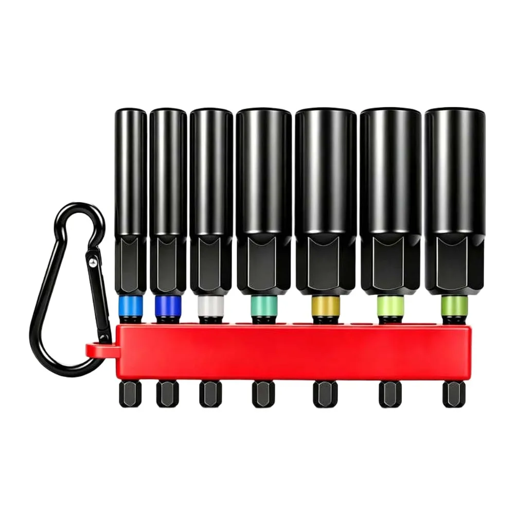 7pcs Long Hex Socket Set Rust-Proof Deep Sockets Hex Nut Driver Set Power Nut Driver Bit 1/4 Inch Hex Socket Adapter For Drills