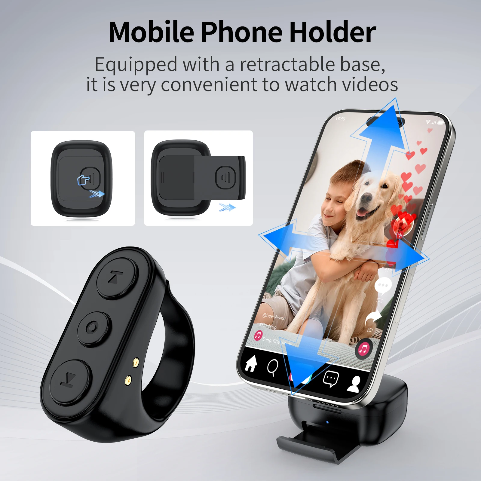 Controle remoto bluetooth para celular, controle remoto universal, controle remoto de dedo, compatível com anel de rolagem