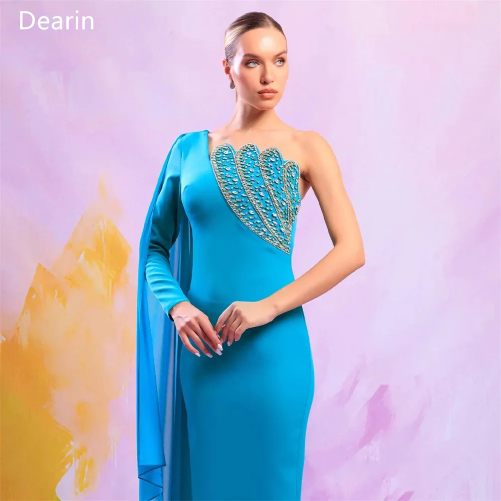 Vestido de fiesta personalizado, vestido de noche Formal Dearin, columna de un solo hombro, faldas hasta el tobillo, tul con cuentas, Occasi a medida