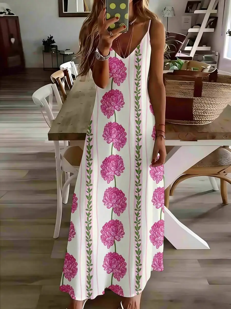 

Floral Print Sleeveless Maxi Dress For Women Summer Casual Loose Fit