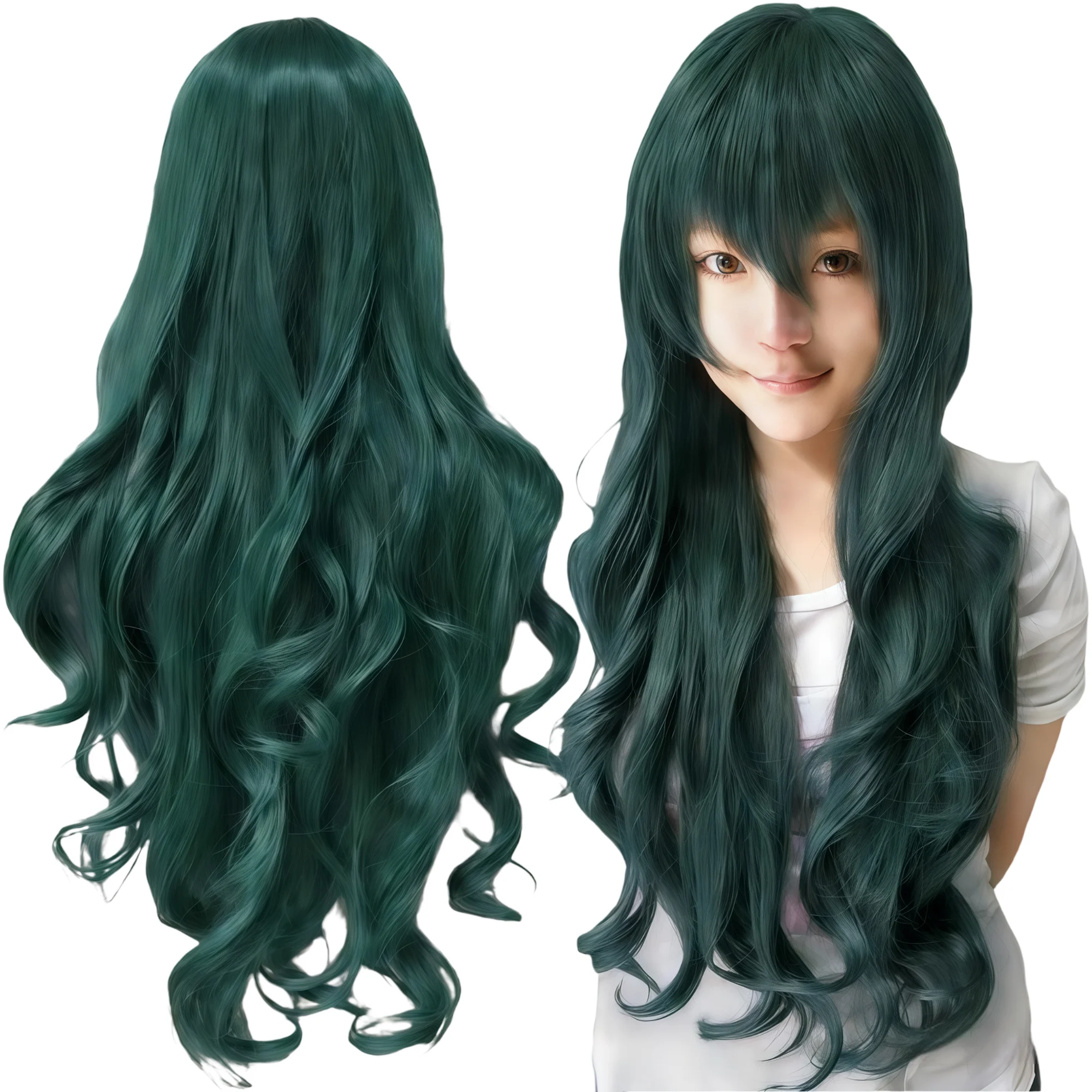 Peluca de Cosplay Lolita de Cabello Sintético Verde Bosque, Peluca Rizada de Marinero Pluto, Pelucas de Anime Tsuyu Asui, Peluca de Disfraz de Halloween para Niña