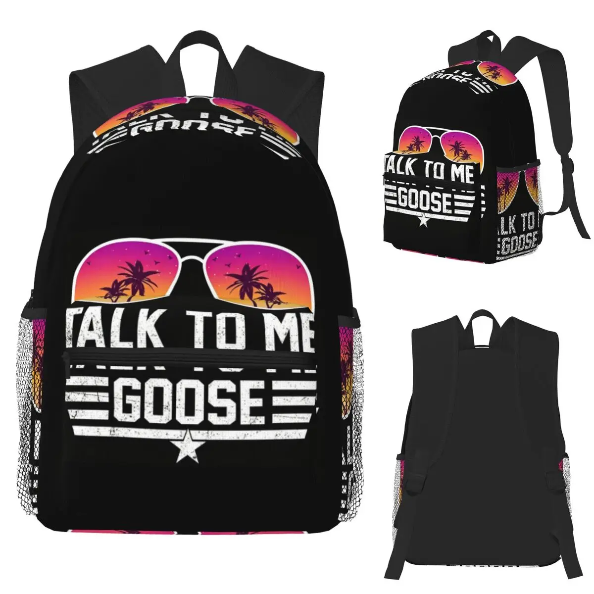 Talk To Me Goose Top Gun Maverick Tropical Sunglasses Student Backpack School Bag Hiking Travel Daypack for Men Women Bookbag