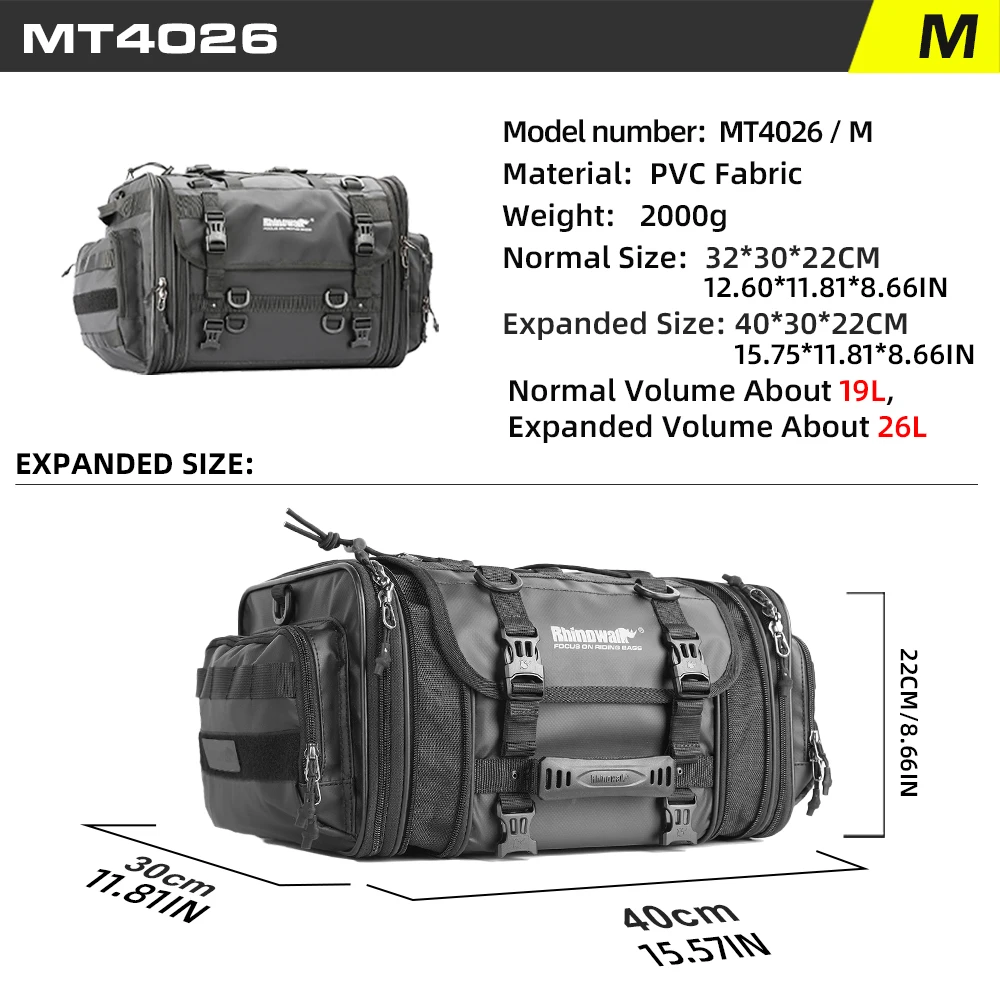 Rhinowalk Motorcycle Tail Bag Waterproof 26L/45L/60L/80L Expandable Rear Seat Bag Travel Luggage Accessories For Most Motorcycle image 3