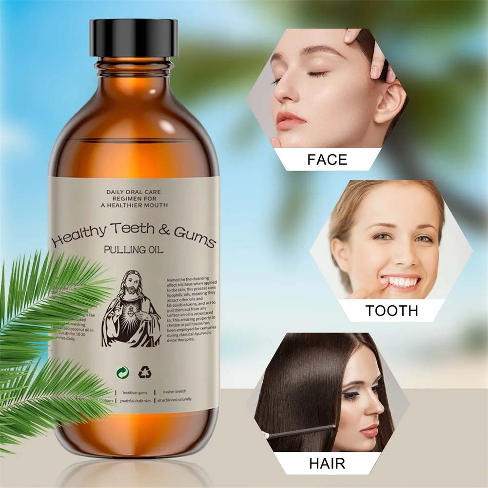 Coconuts Pulling Oil Mouthwash Whitens Teeth Removes Plaque Naturally Fresh-Oral Breath Odor Removal Alcohol-Free For Daily Use