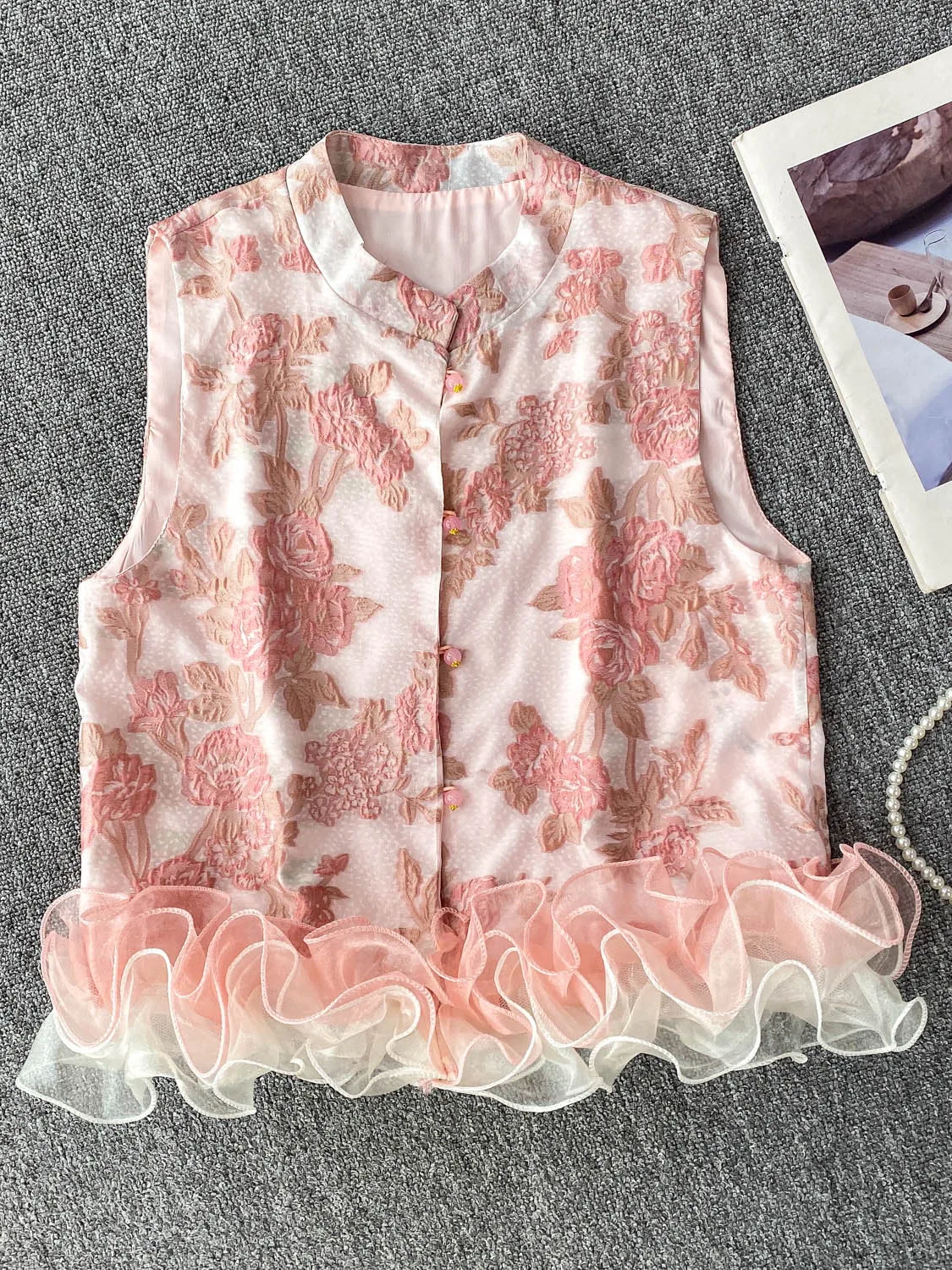 

Ele Heavy Embroidery Stand Collar Svel Vest Women's Faion 2025 New Sle Slim Fit ort Top Floral Pattern