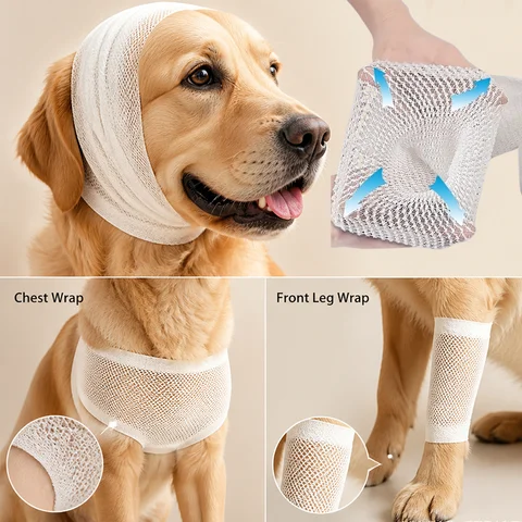 100cm Multi-Functional Elastic Mesh Bandage for Pets, Suitable for All Breeds and Sizes, Protective Elastic Mesh Wrap for Wounds of Cats, Dogs, Large Domestic Animals, Highly Elastic and Breathable, Does Not Damage Fur, Suitable for Cats, Dogs, Cattle, Sheep, Short Horses, Large Wound Fixation Bandage Net Wrap