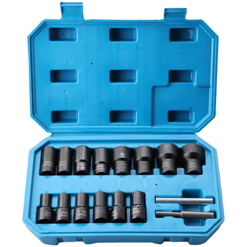 /16PCS /8-27mm /CR-MO Steel Reverse Spiral Nut Extractor Set Anti Slip Damaged Bolt Remover Tool For Car Tire Wheel Lock Removal