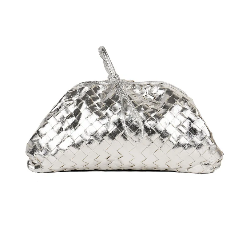 2025 nuevo bolso grande tejido a mano con forma de nube para mujer, bolso informal fresco con Clip, bolso con forma de bola de masa de alta capacidad, forro de poliéster