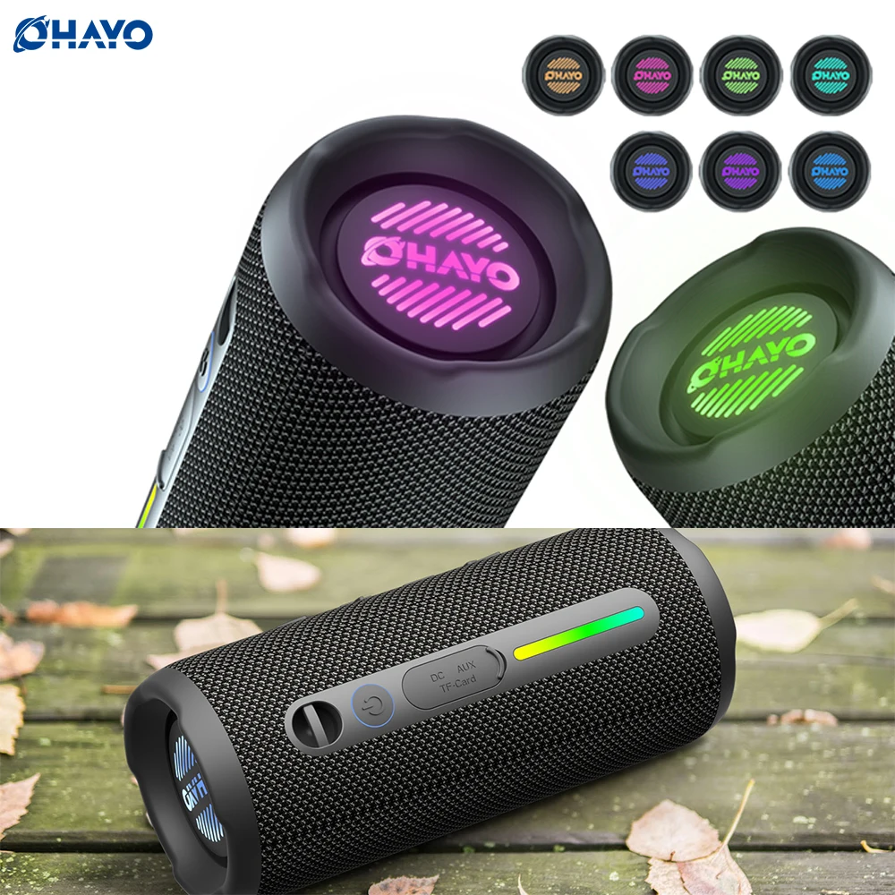 Ohayo Powerful Bluetooth Speaker with LED Lights Waterproof Outdoor Speakers Subwoofer Sound Box TF/AUX for Outdoors/Home/Travel