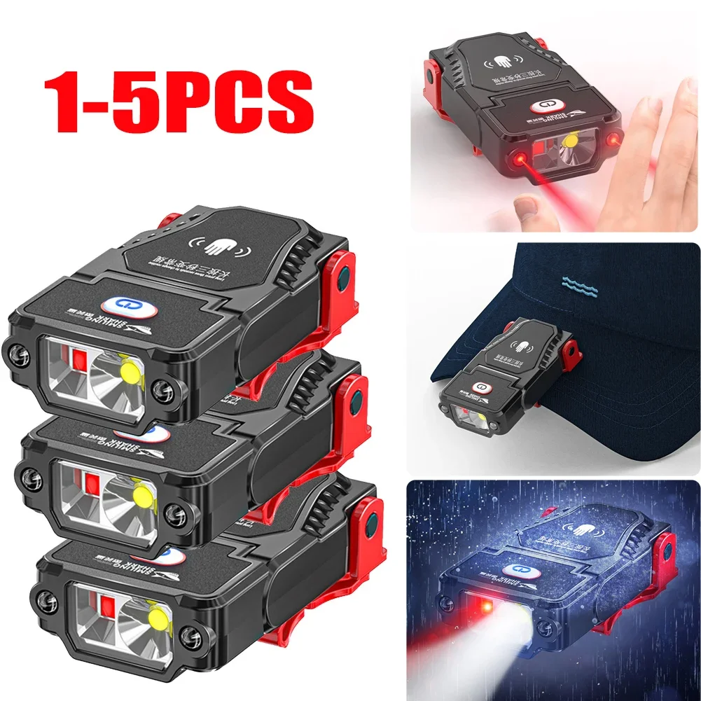 LED Sensor Headlamp USB Rechargeable Hat Clip Cap Light Super Bright Fishing Headlamp Adjustable Angle for Camping Work Light