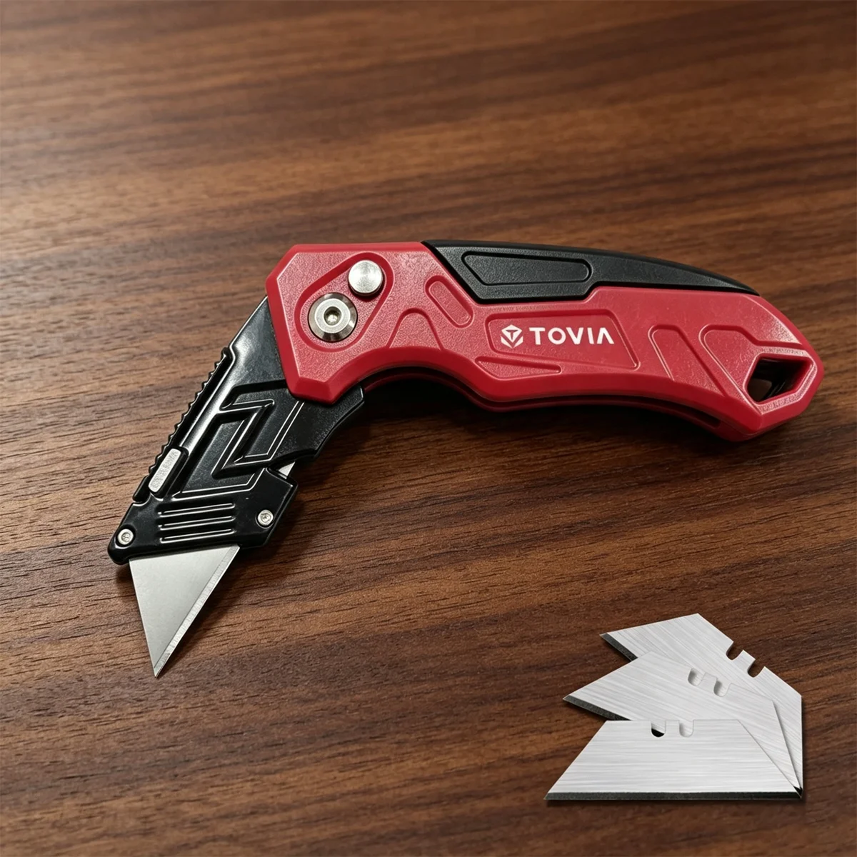 T TOVIA Folding Utility Knife with Blade Storage Quick-Change 3 Extra Blades in Handle Aluminum Body Removable Hook Multi-Tool