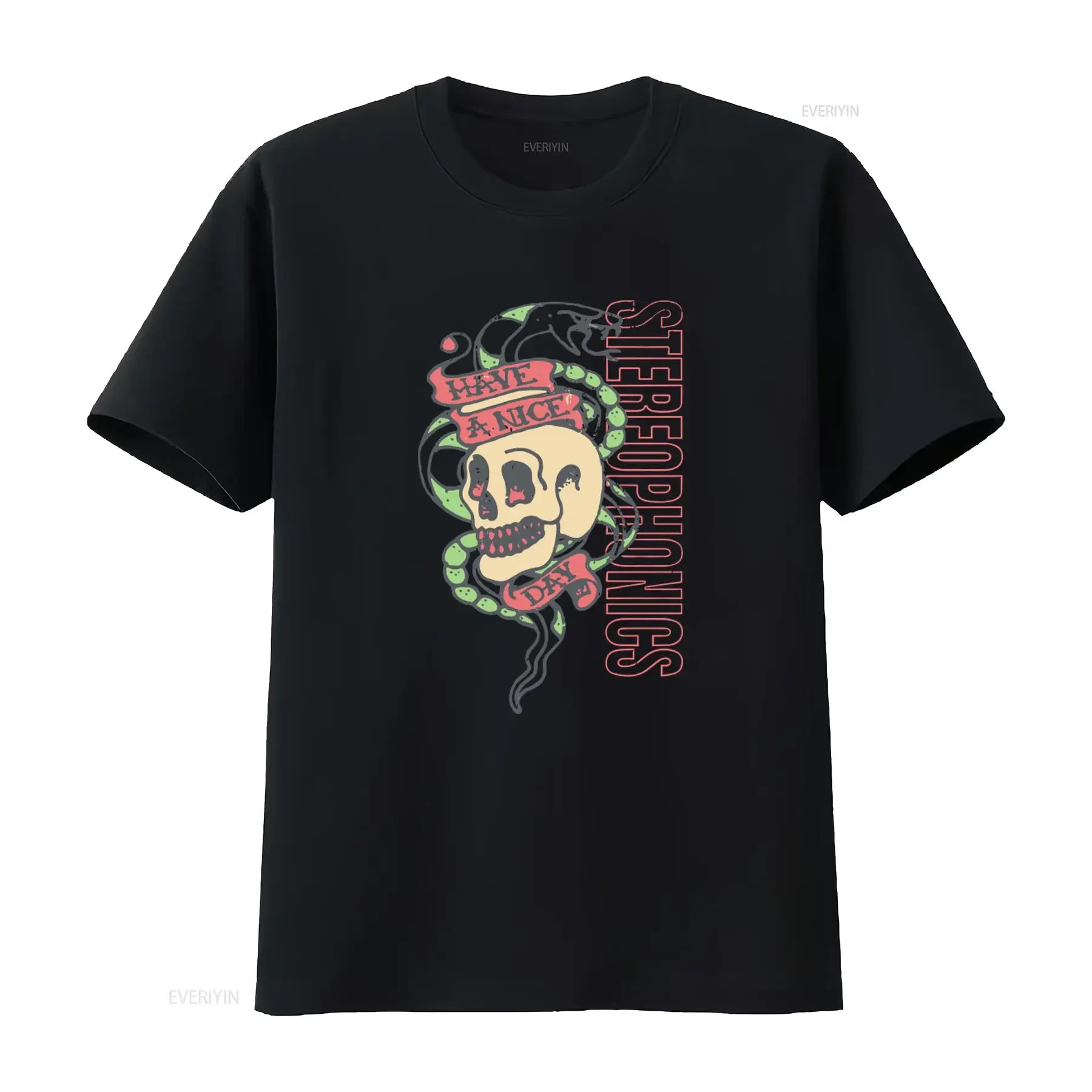 Stereophonics T Shirt Skull Snake Design with 'Have A Nice Day' Print Trendy for All vintage Washed homme Breathable Slightly
