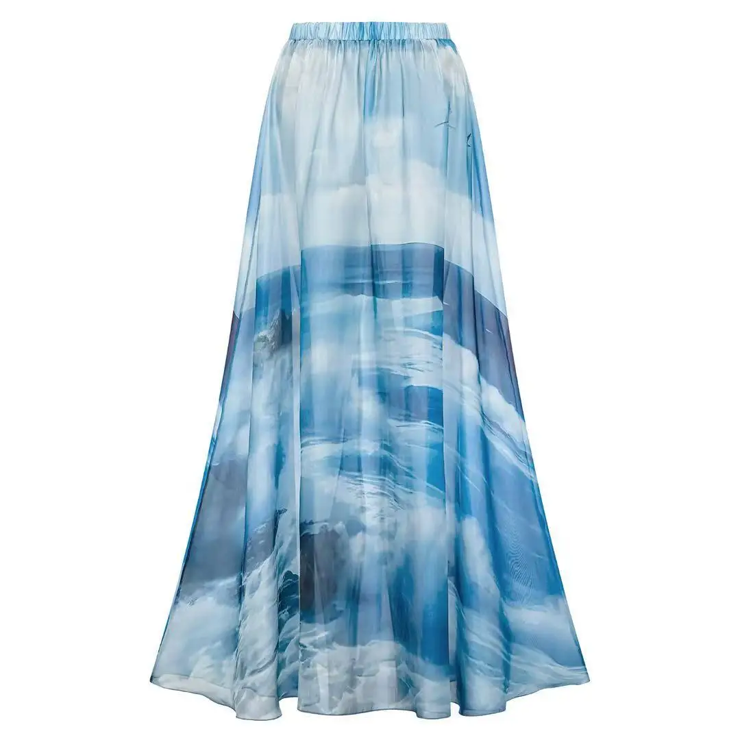 ฤดูร้อนชุดว่ายน้ํา One Piece Conservative Net-printed Ruffled ชุดว่ายน้ําสตรีสไตล์ชายหาดชุดเสื้อผ้าสตรี
