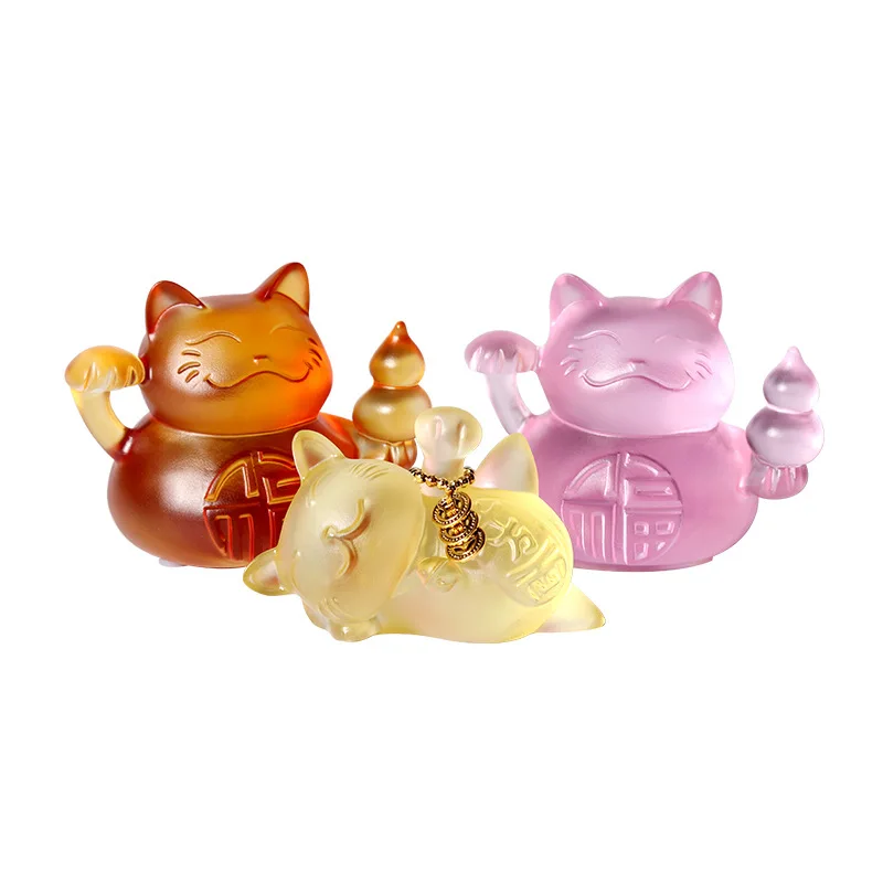 

Glass lucky cat small ornament car office store checkout page desktop decoration handicrafts opening gift