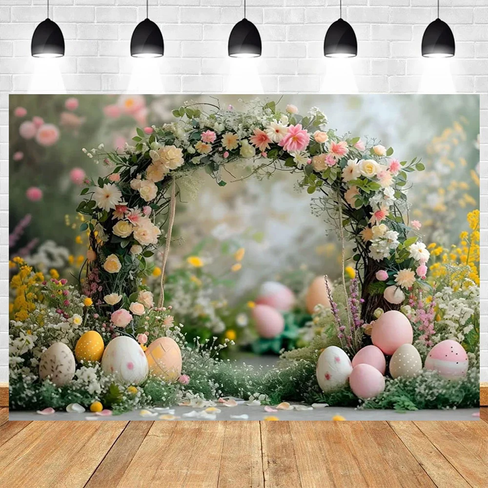 Wiosenne jajka z motywem wielkanocnym kwiaty w ogrodzie dziecko przyjęcie urodzinowe tło winylowe materiały dekoracja do pokoju dziecięcego