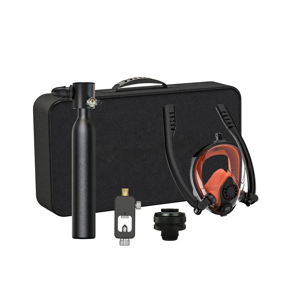 0.5L Mini Scuba Diving Air Tank Under Water Lung Tank Convenient Kit Diving Oxygen Tank Snorkeling Full Face Mask for 10-15