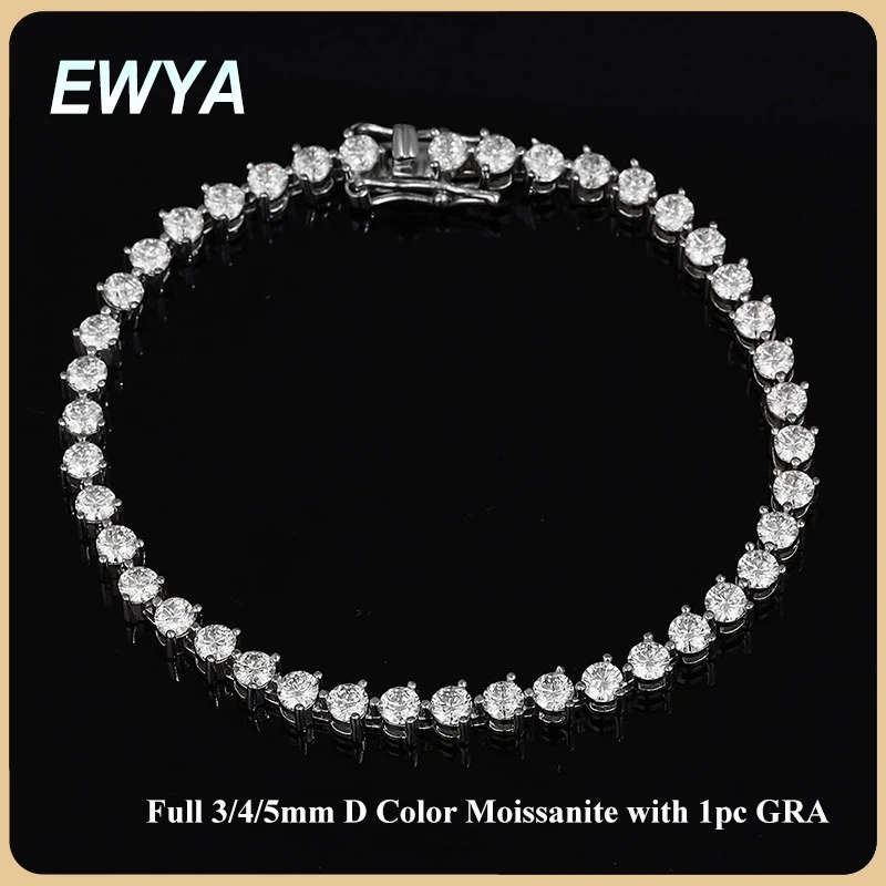 

EWYA 3 когтя 3/4/5 мм, полный D цвет, муассанит, бриллиант, теннисный браслет, ожерелье для женщин и мужчин, серебро 925 пробы, сертифицированная GRA цепочка на шею