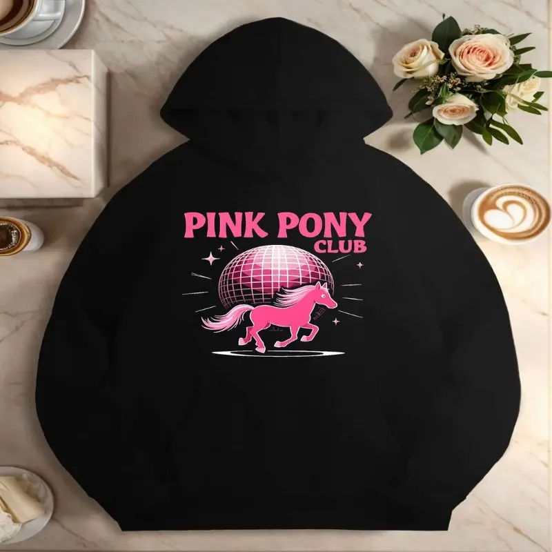Fall Winter Women Female Clothes Plus Size Sweatshirt Oversize Pink Pony Club Art Design Text Fashionable Print Long Sleeve Y2k