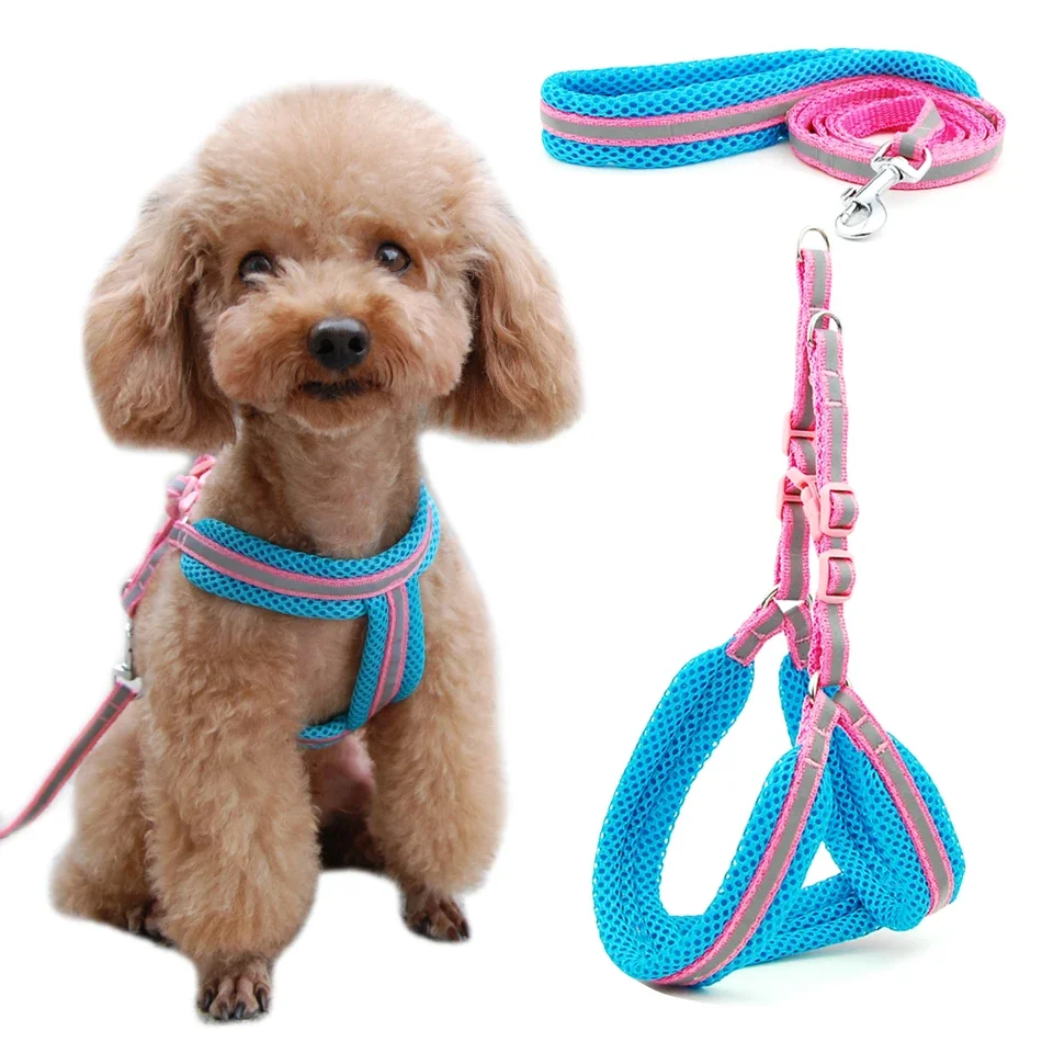 Dog Cat Harness Vest Reflective Breathable Mesh Pet Products Dogs Leash Harness Adjustable Collar Puppy Small Dog Night Walking