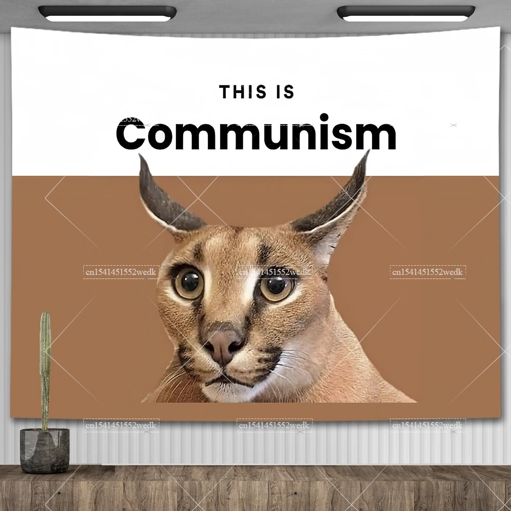 Communism Floppa Tapestry Wall Hanging Kawaii Big Floppa Cat Meme Tapestrys Macrame Aesthetic Home Decoration Party Backdrops