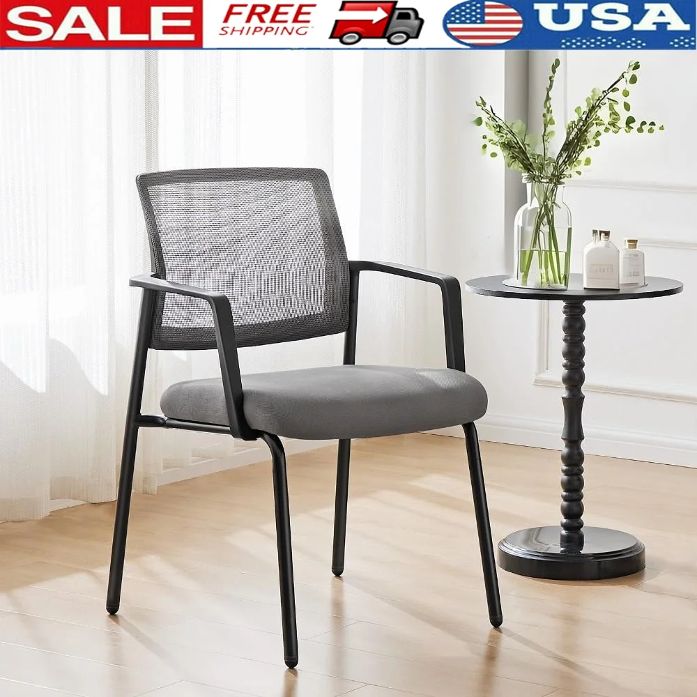 

Ergonomic Mesh Back Stacking Chairs with Armrests Durable Metal Frame Comfortable Office Reception Seating Events and