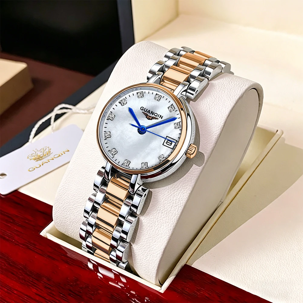 GUANQIN Women's Watches Luxury Elegant Stainless Steel Original Brand Quartz Wristwatch for Lady Waterproof Sapphire Mirror New