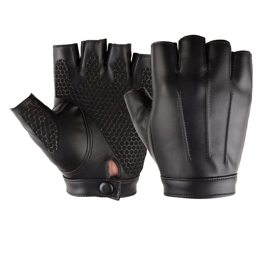 

1 Pair Fingerless Cycling Gloves PU Leather Gloves Outdoor Sport Faux with Anti-slip Layer Glove for Driving Motorcyle