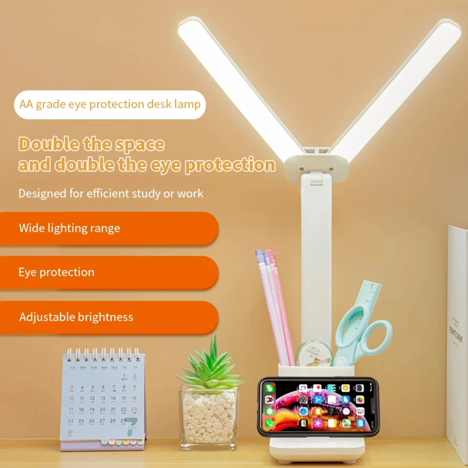 Ideal Eye-Caring Rechargeable USB LED Double-Headed Multifunction Desk Lamp for Learning and Reading in Dormitory and Bedside