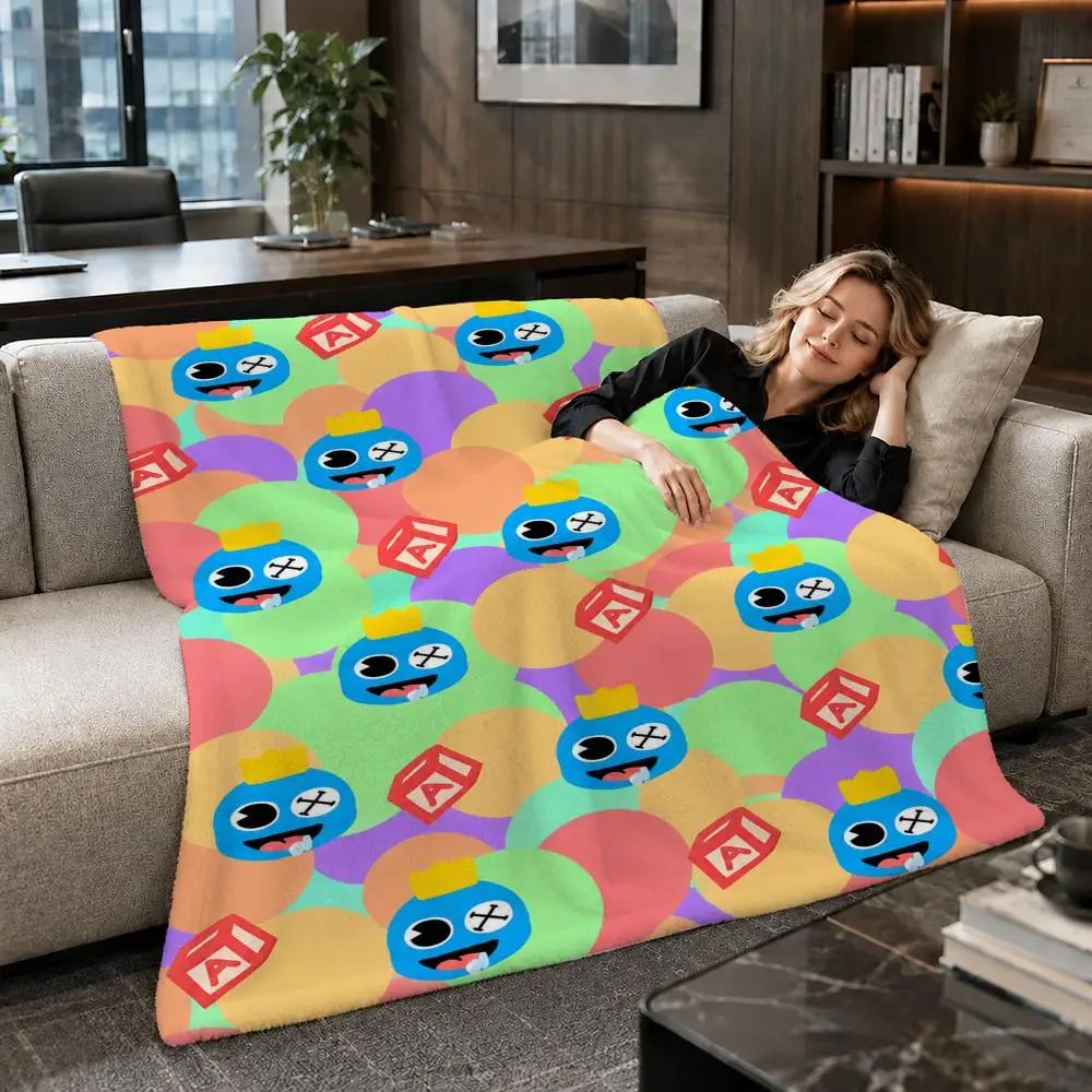 Game Horror Rainbow Friends Throw Soft Warm Flannel Throw Blanket for Sofa Bed Office Home Holiday Gift All Season