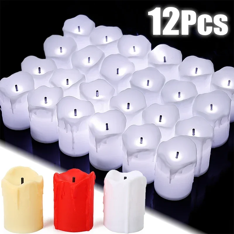 

6/12pcs Flameless LED Candle Lamp Weeping Bright Battery Operated Tealight Wishing Christmas Valentine Wedding Home Decorations