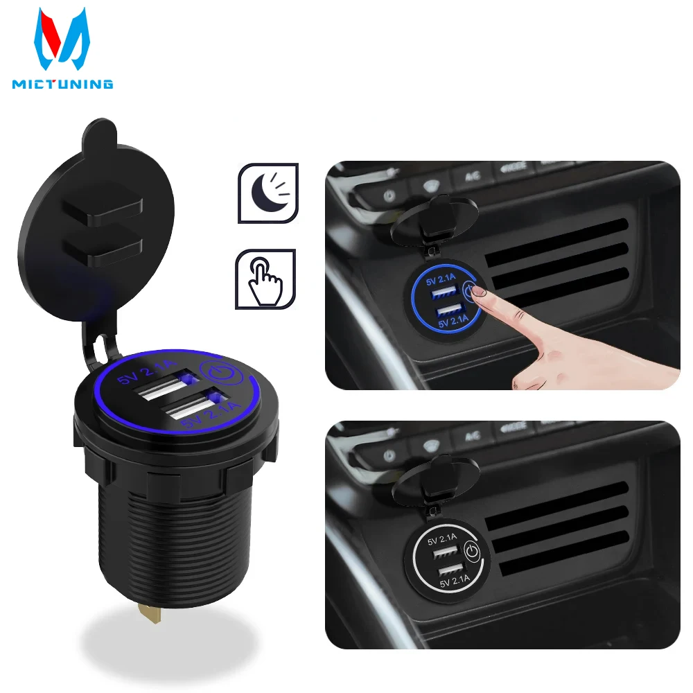 

MICTUNING Upgraded Dual USB Car Charger with Touch Switch 5V 4.2A Blue LED Light Ultra-fast Charging Universal for RV Boat Truck