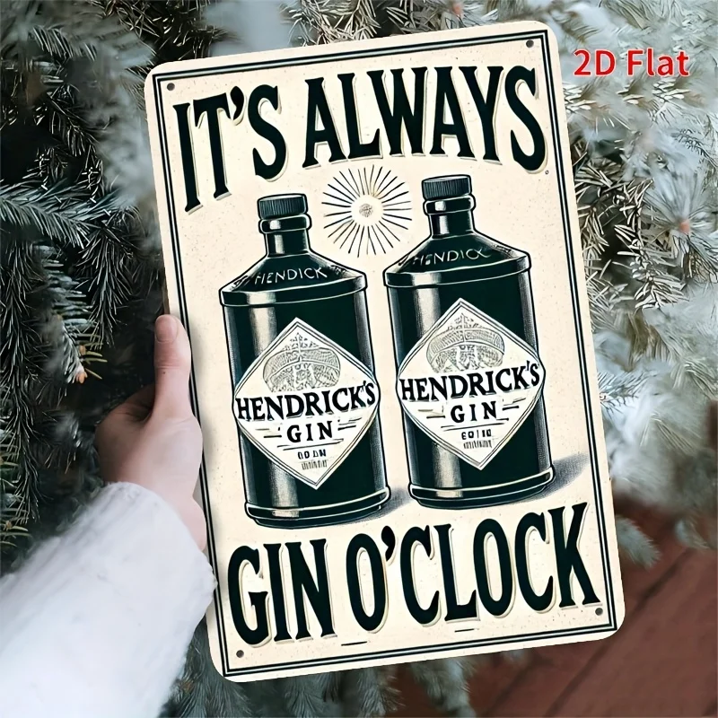 Letrero Metálico de Aluminio con Diseño de Reloj de Ginebra 2D - Logotipo Vintage de Ginebra y Diseño Hendricks Free - Letrero Artístico Retro de Aluminio con Reloj de Ginebra
