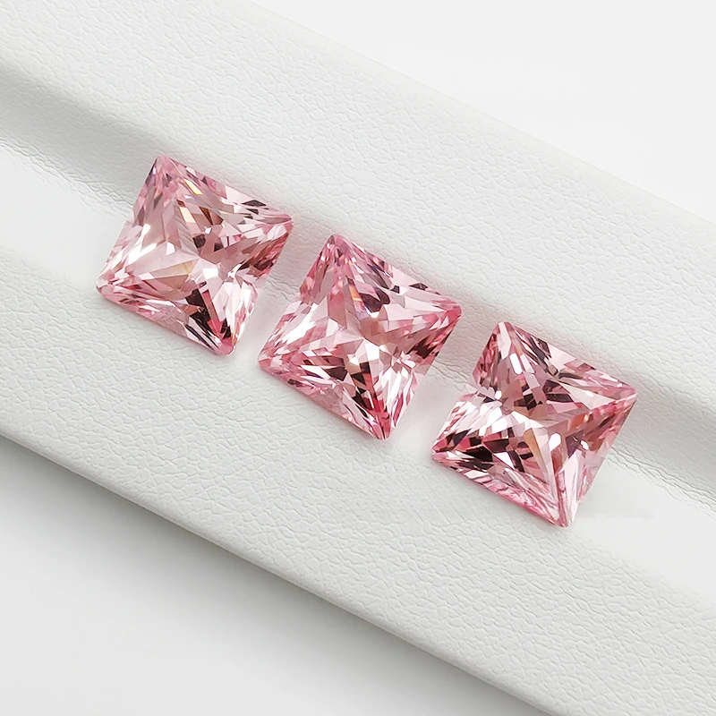

Pink Lab-Created Padparadscha Princess Cut Gemstone Loose Stone Featuring Inlaid Stones