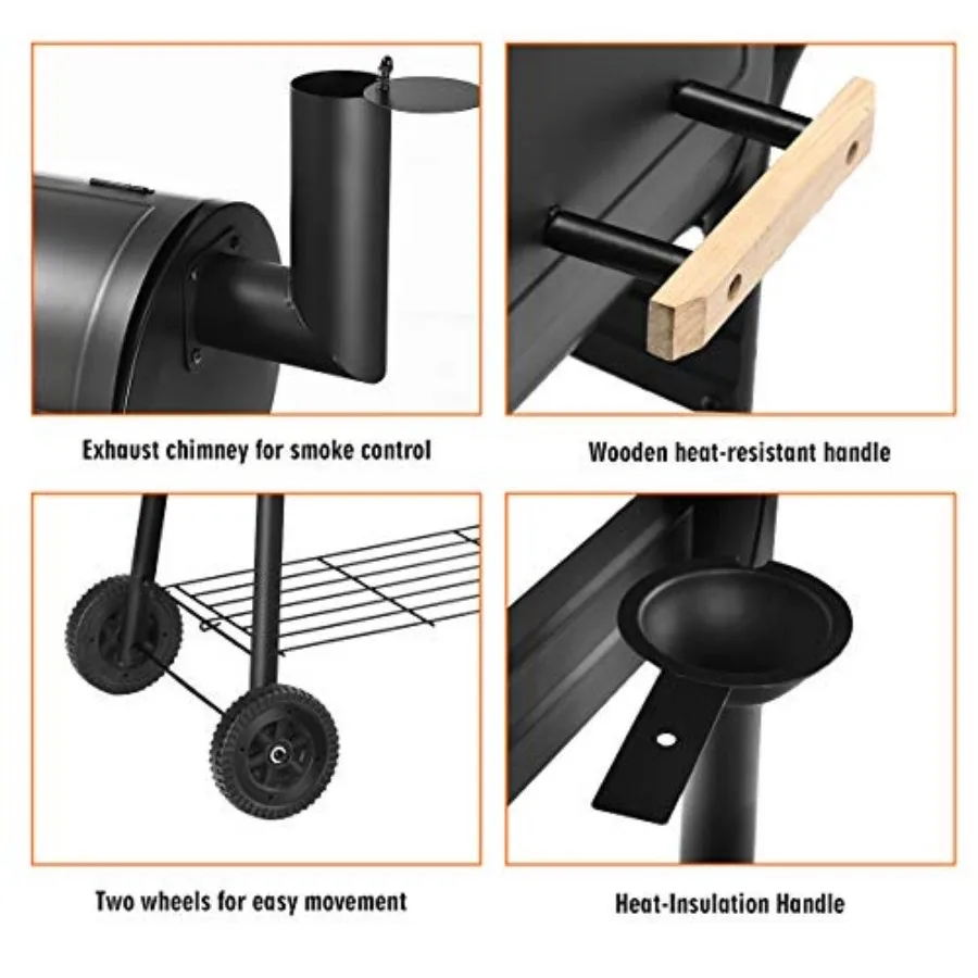 Parrilla de barbacoa, parrilla de barbacoa de carbón, piscina al aire libre, Patio, patio trasero, cocina de carne para el hogar, ahumador con ahumador compensado para asar y fumar