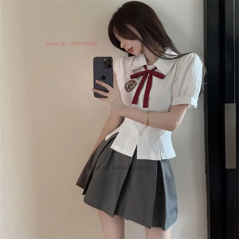 2024 Hot Girl Jk Uniform Dagelijks Tweedelige Set Japanse Koreaanse Stijl College Stijl School Kostuum Pak Hoge Taille heup Rok Set