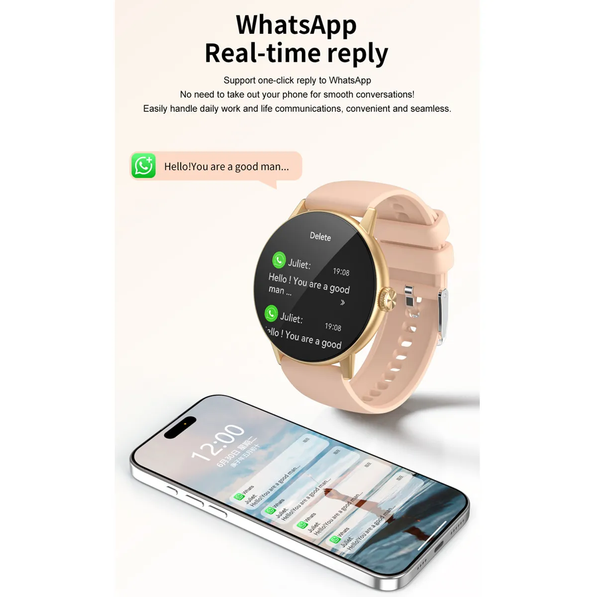 ساعة Ivanony الذكية للسيدات 4GB/ROM تدعم TWS Connect Whatsapp Reply Map Navigation Bluetooth Call Rose Gold Amoled Smartwatch