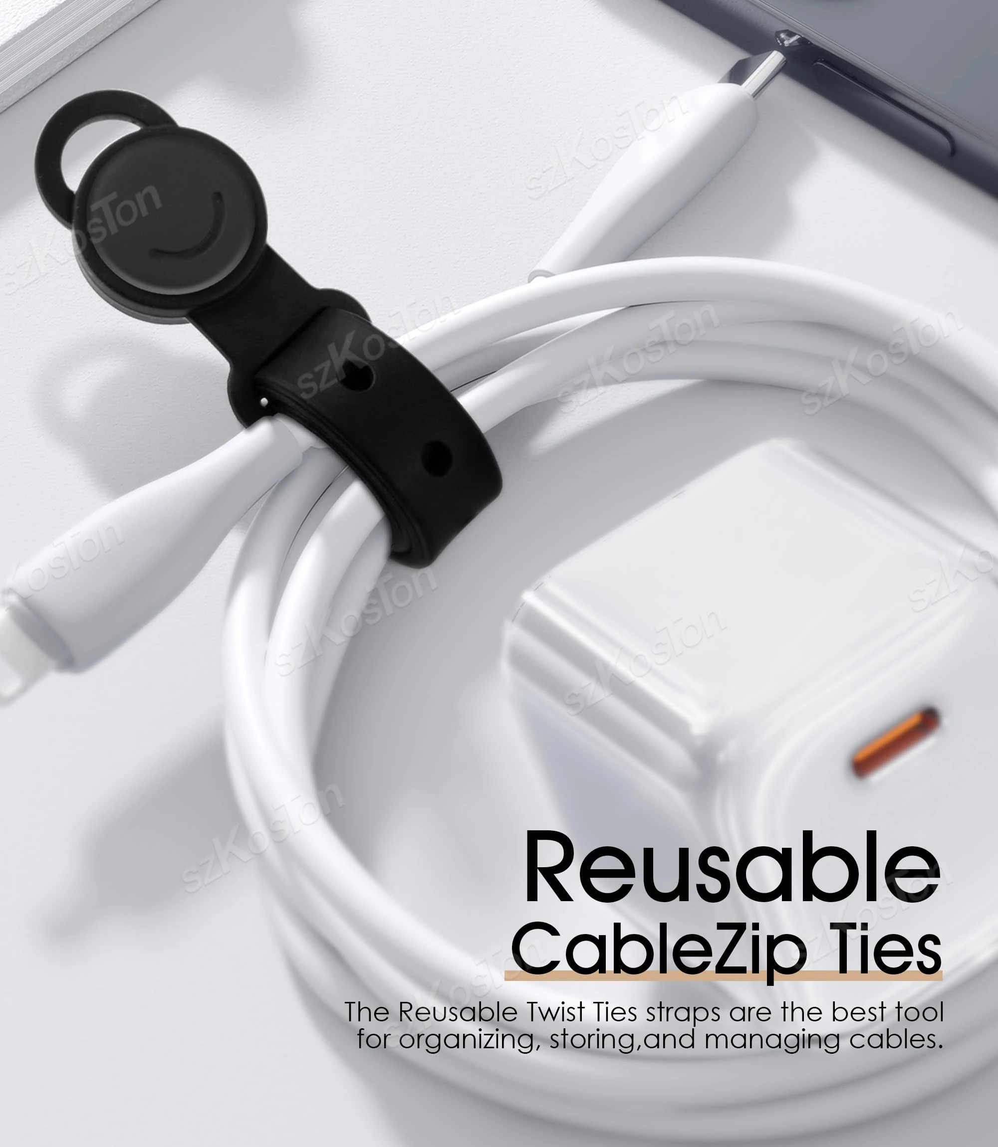 2PCS Upgraded Magnetic Cable Management Ties Wire Organizer Reusable Silicone Cord Ties for Home, Office & Travel