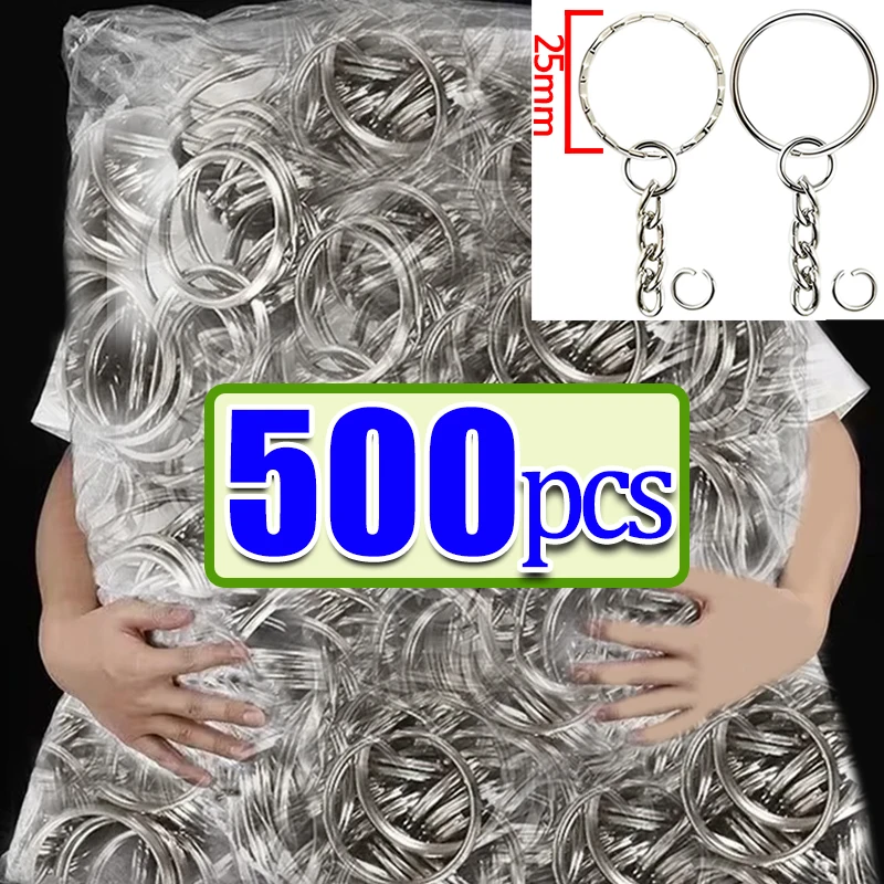 

50/500pcs Metal Blank Keyring Keychain Split Rings Keyfob Keyrings Lobster Clasp Keychain Key Pendant Ring Stainless Steel Rings