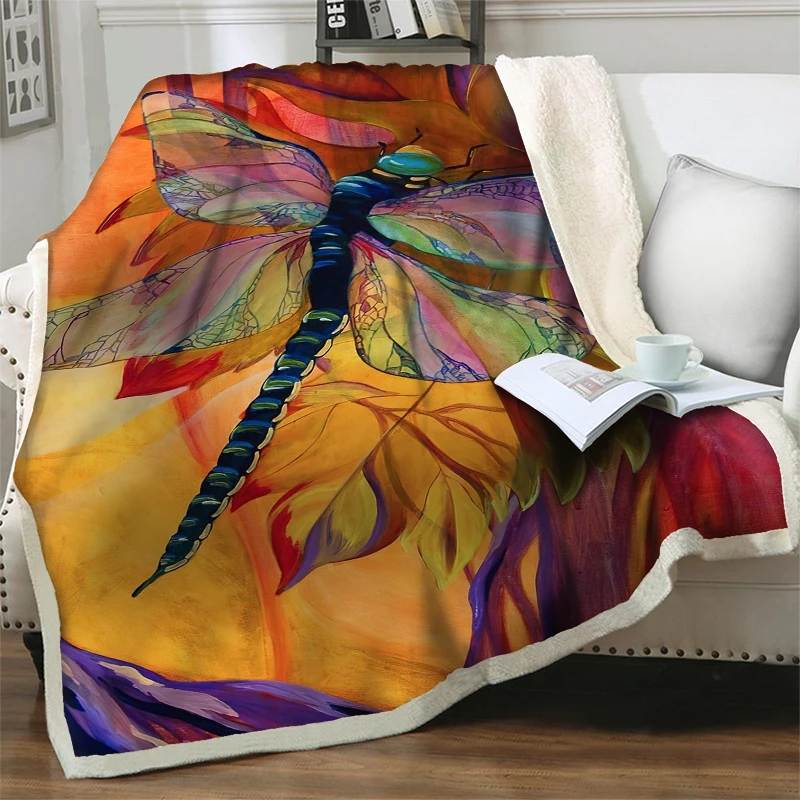 

3D Cartoon Dragonfly Sherpa Throw Blankets Velvet Plush Soft Warm Bedspread Children Quilt Nap Cover Bedroom Decor Home Textiles