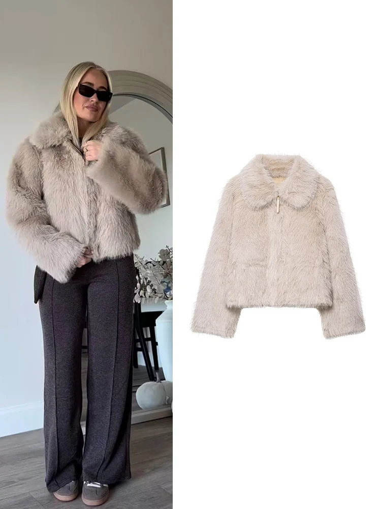 

TFMLN повседневные толстые меховые куртки для женщин с длинными рукавами и лацканами, осень-зима, теплые пальто из искусственного меха, модная уличная одежда 2025 года, верхняя одежда