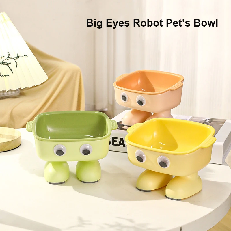 

Cat Robot Shaped Bowl Gradient Pet Food Water Feeders Dogs Drinking Eating Supplies Raised Tilted Cats Puppy Feeding Supplies