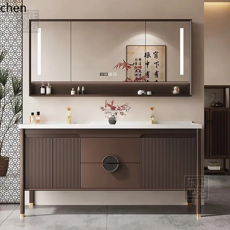 YU-13 Bathroom Cabinet Combination Ceramic Integrated Basin Solid Wood Bathroom Washbasin