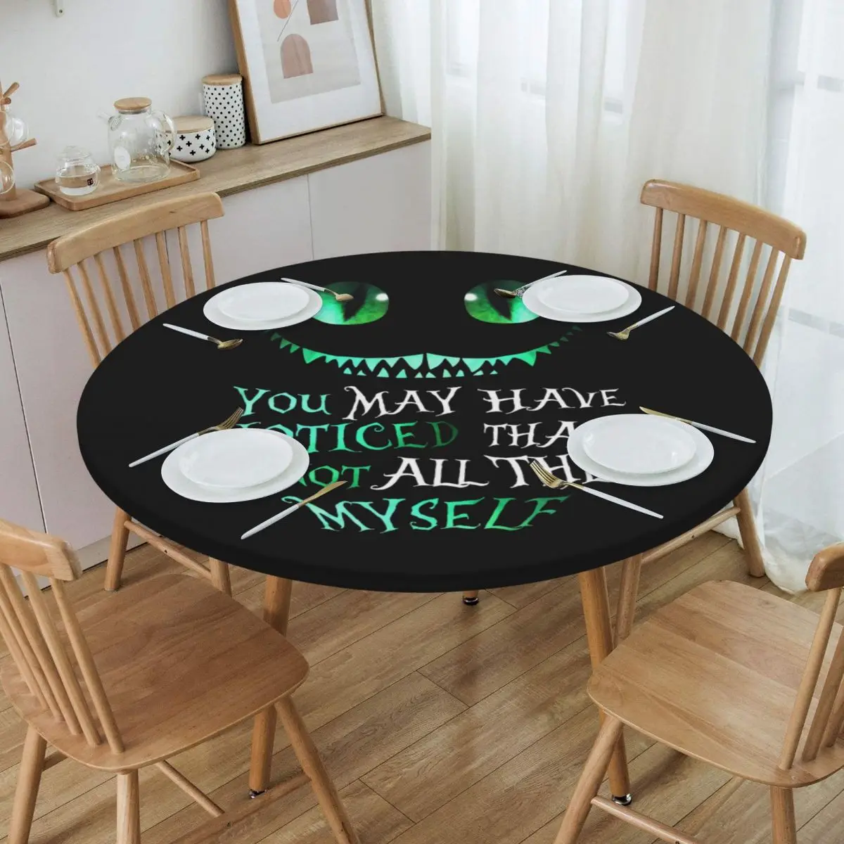 Custom Round Disney Funny Cheshires Cat Tablecloth Fit 40