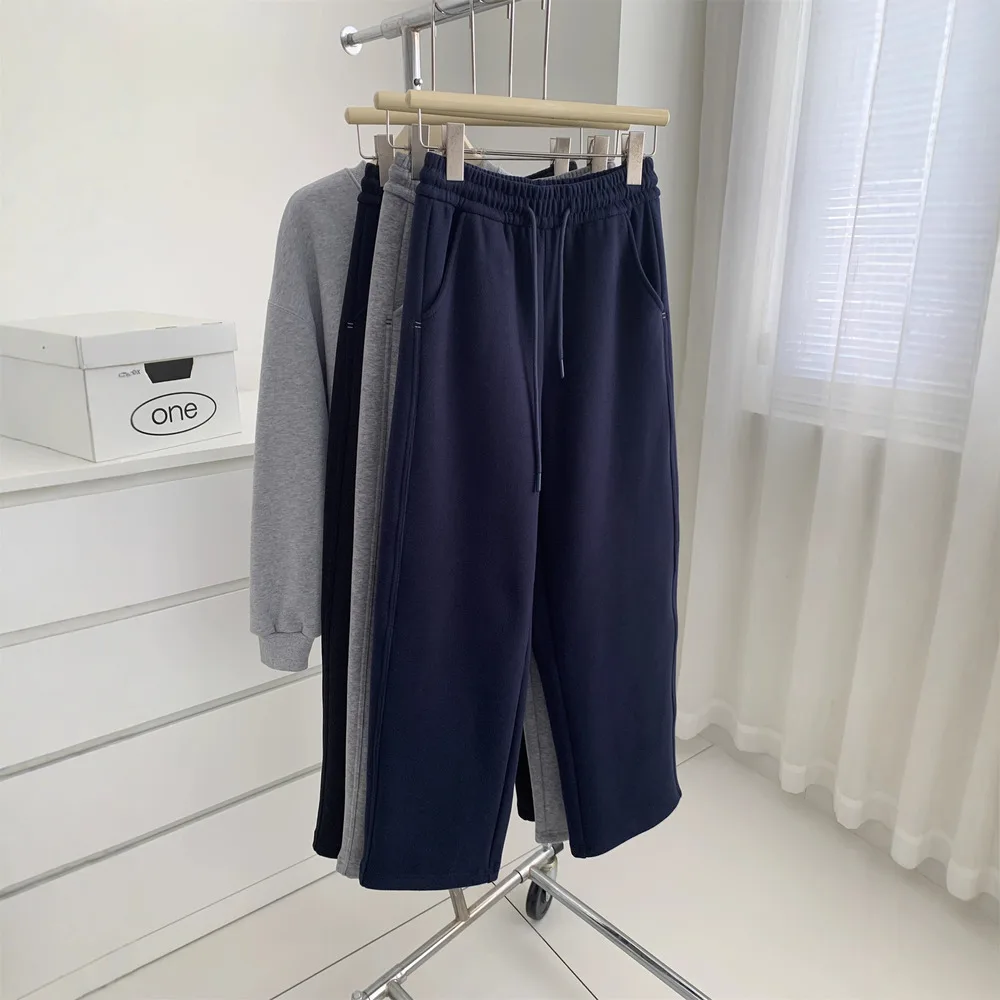 2025秋冬 裏起毛 厚手 スリム 細見え プチ ストレート ワイドレッグ レディース ドレープ シミター パンツ カジュアル スウェットパンツ